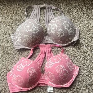 VS PINK BRAND NEW Floral Lace Women's Bra Set - Pink and Gray
